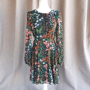 Tommy Hilfiger Printed Black Garden Floral Dress Long Sheer Sleeves size 8